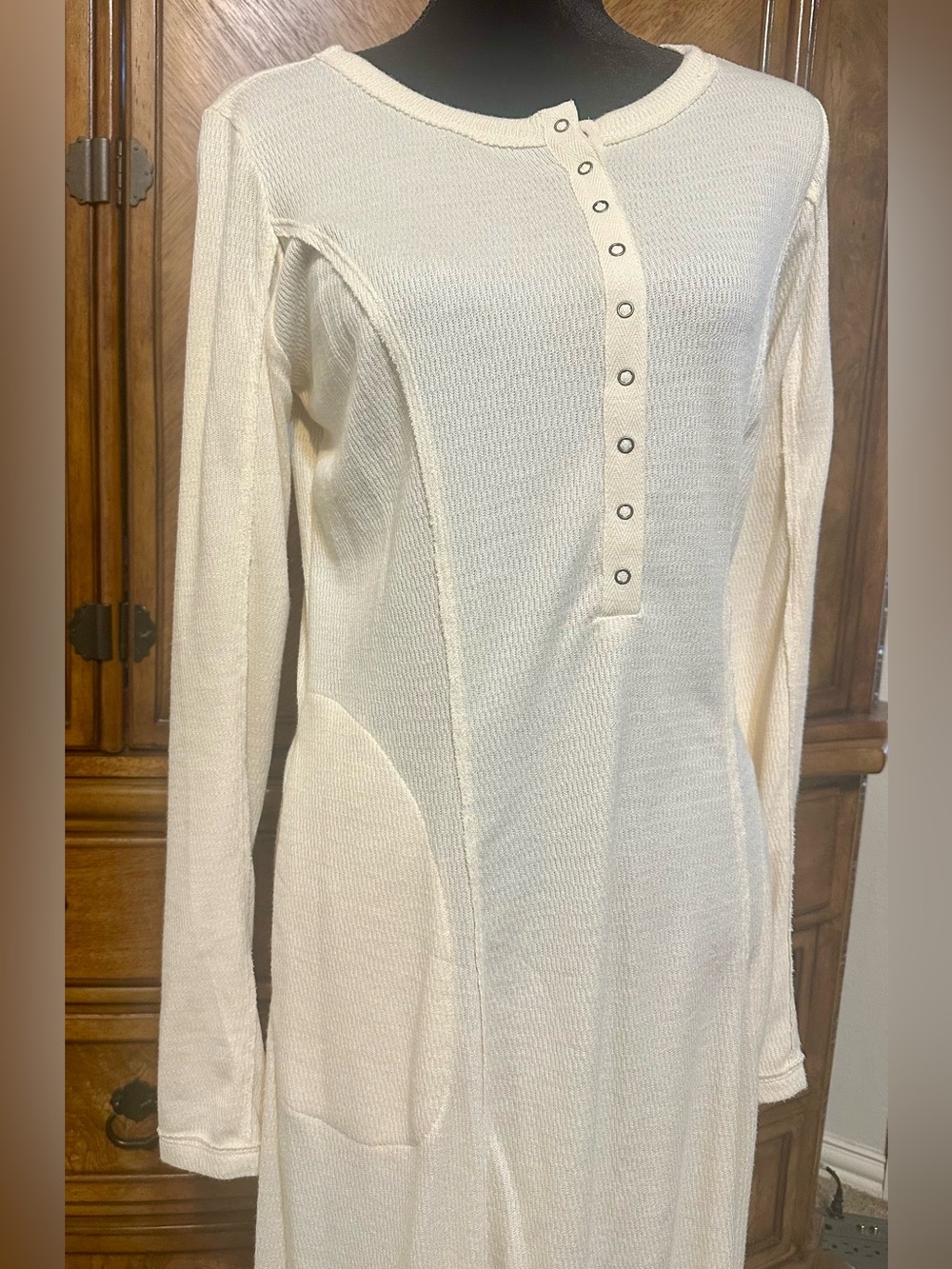 C&V Chelsea & Violet Cream Thermal Henley Maxi Dress Juniors L NWT - Picture 14 of 15